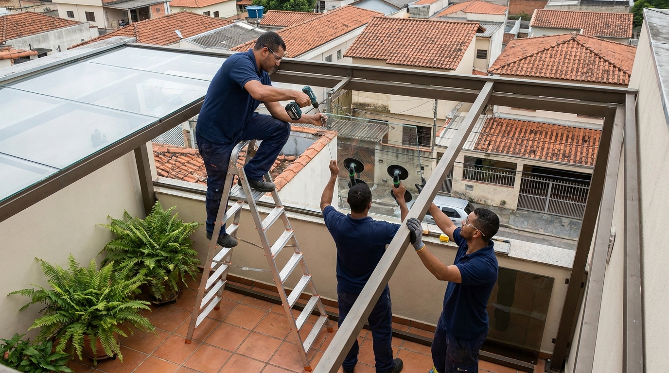 Cobertura de vidro em terraço com telhados em Taboão da Serra-SP