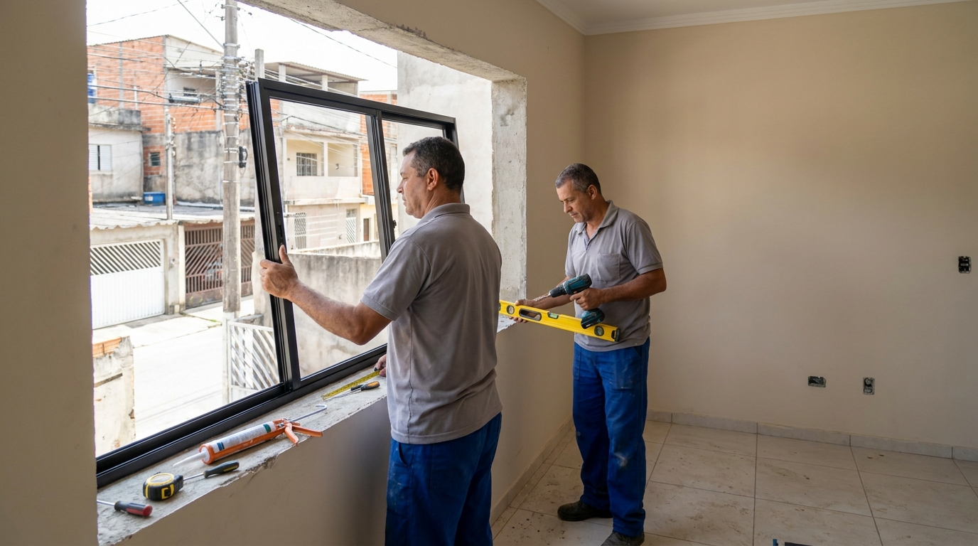 Esquadria de alumínio com vista para rua em Taboão da Serra-SP
