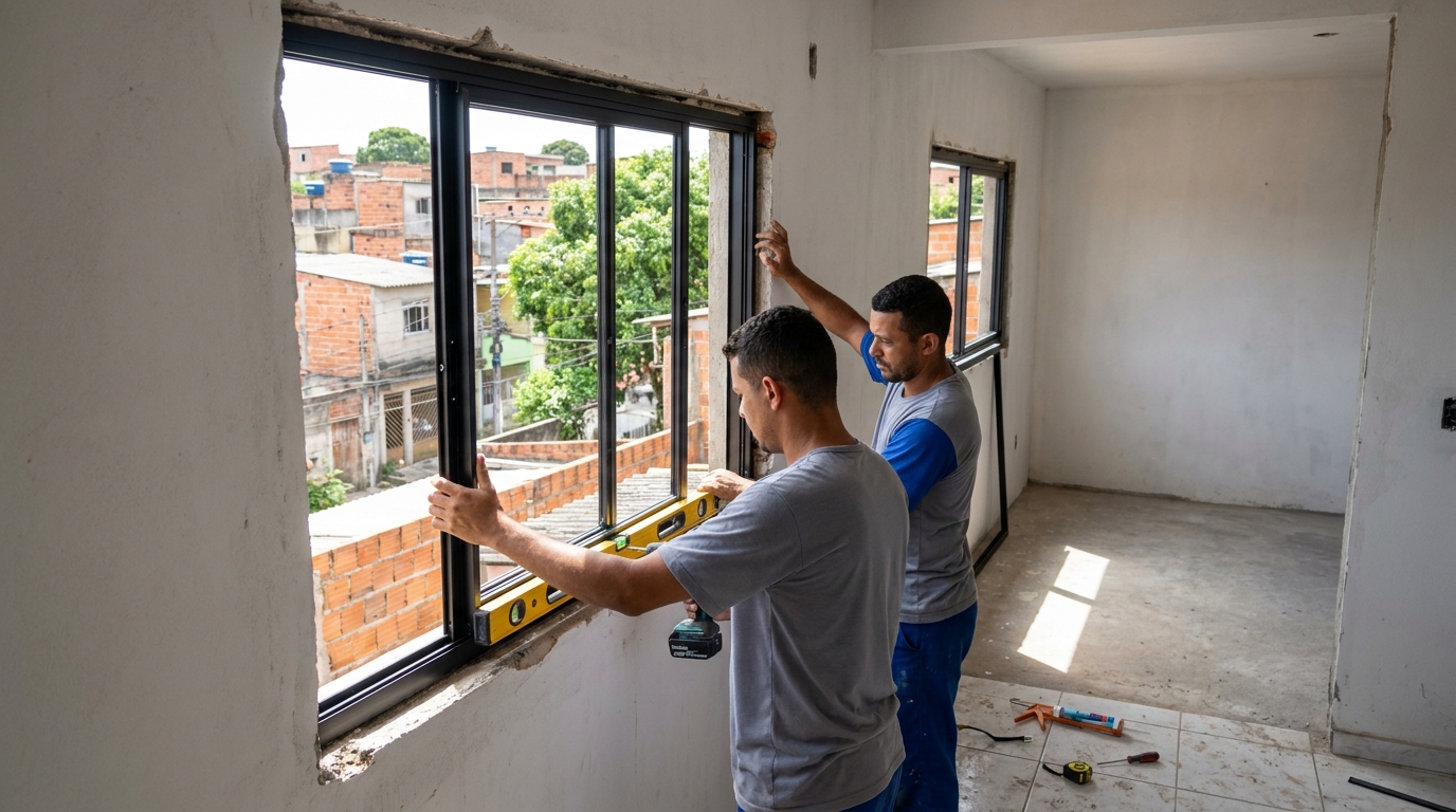 Esquadria de alumínio em obra em Taboão da Serra-SP